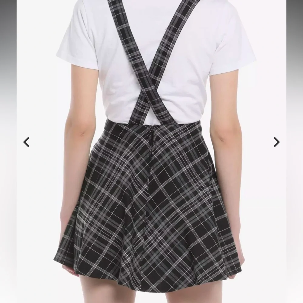 Hot Topic Black and White Plaid Suspender Skirt size Large